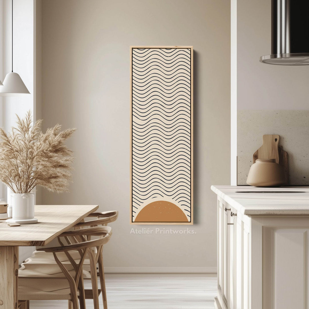 Minimalist Sunrise Waves Long Framed Canvas Wall Art for Hallway or Meditation Space - Atelier Printworks