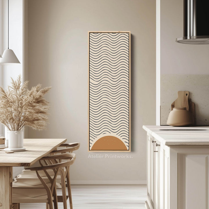 Minimalist Sunrise Waves Long Framed Canvas Wall Art for Hallway or Meditation Space - Atelier Printworks