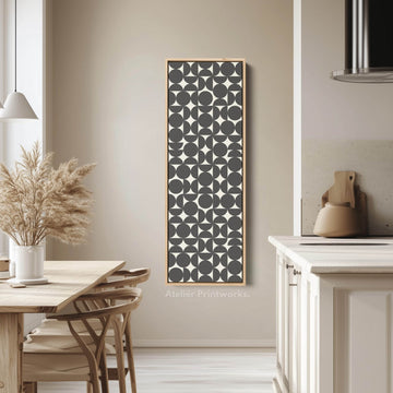 Retro Circle Grid Long Vertical Framed Canvas for Modern Living Room or Hallway - Atelier Printworks