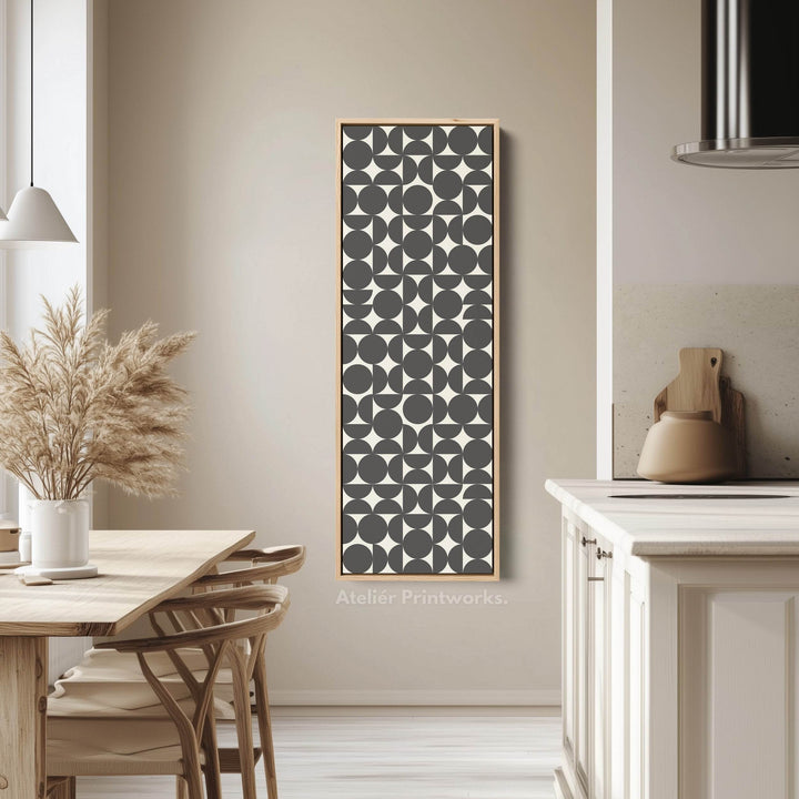 Retro Circle Grid Long Vertical Framed Canvas for Modern Living Room or Hallway - Atelier Printworks