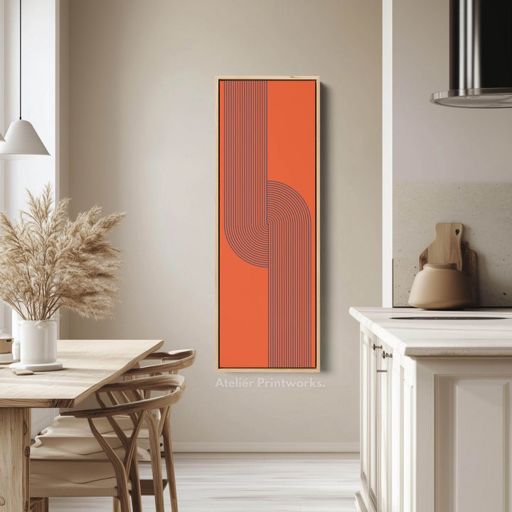 Retro Red and Blue Lines Long Vertical Canvas Wall Art for Living Room or Studio - Atelier Printworks