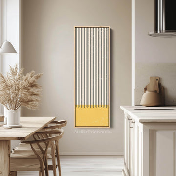 Golden Sun and Stripes Vertical Framed Canvas Wall Art for Living Room or Hallway - Atelier Printworks