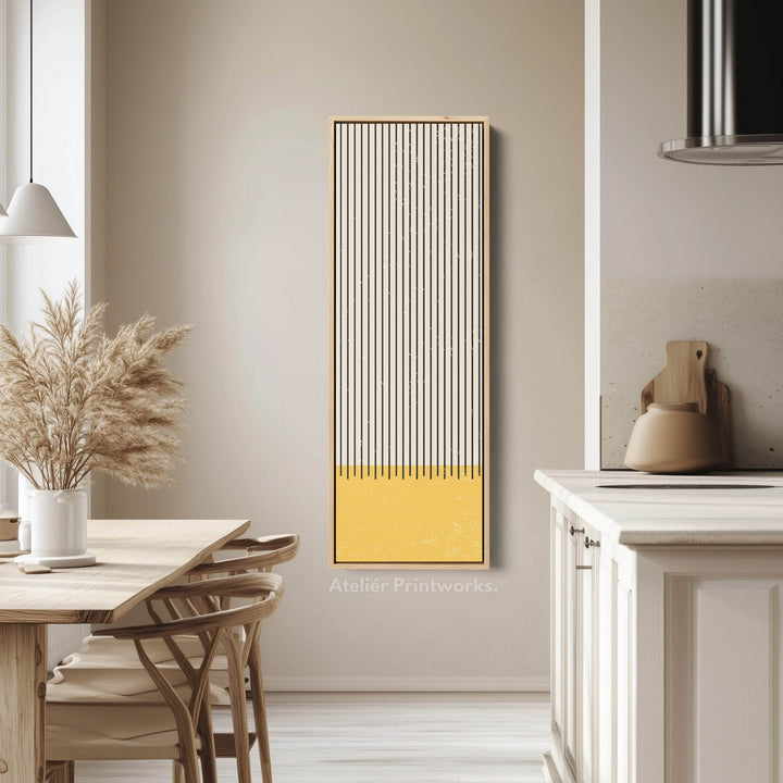 Golden Sun and Stripes Vertical Framed Canvas Wall Art for Living Room or Hallway - Atelier Printworks