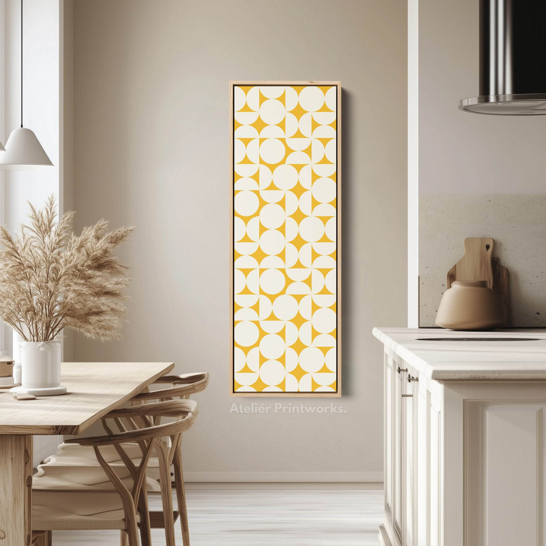 Geometric Mustard Circles Vertical Framed Canvas Wall Art for Living Room or Office - Atelier Printworks
