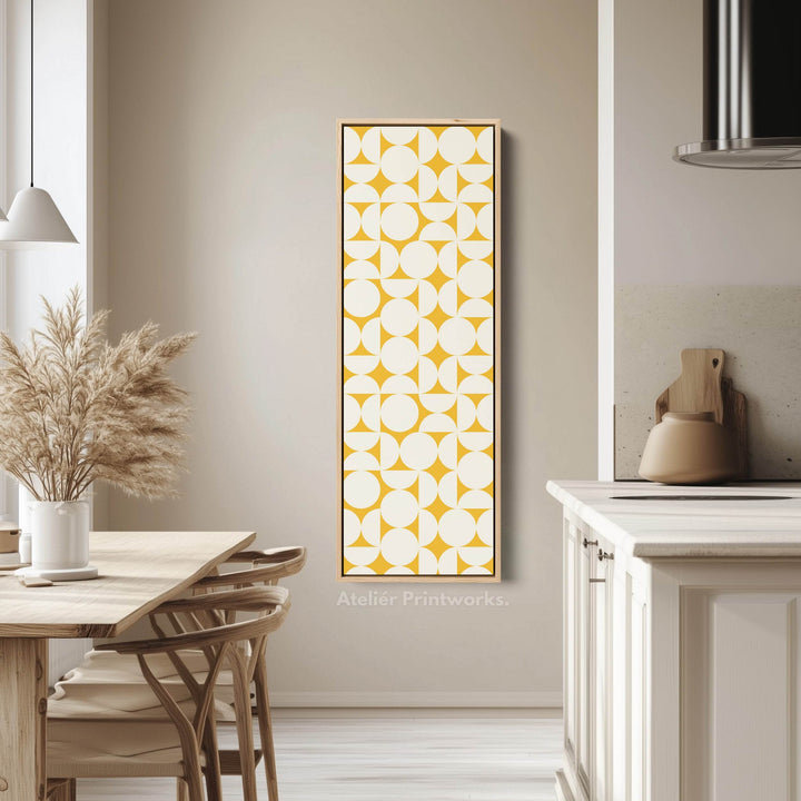 Geometric Mustard Circles Vertical Framed Canvas Wall Art for Living Room or Office - Atelier Printworks