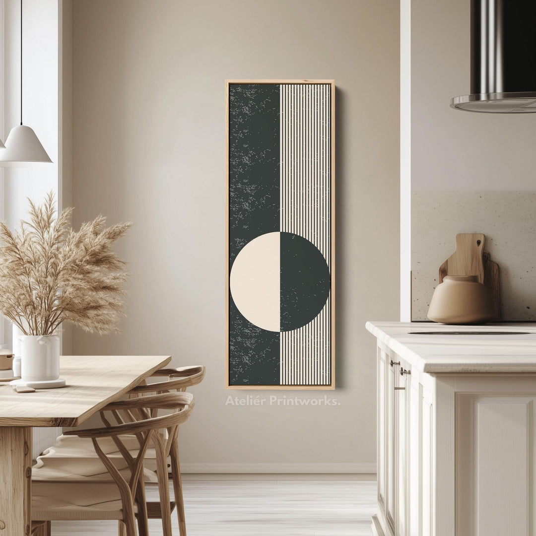 Chevron Sun Abstract Vertical Framed Canvas Wall Art for Hallway or Bedroom - Atelier Printworks