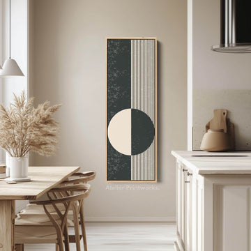 Chevron Sun Abstract Vertical Framed Canvas Wall Art for Hallway or Bedroom - Atelier Printworks