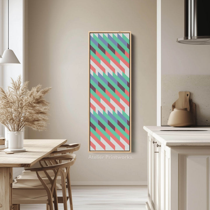 Retro Diagonal Stripes Vertical Framed Canvas Wall Art for Bedroom or Hallway - Atelier Printworks