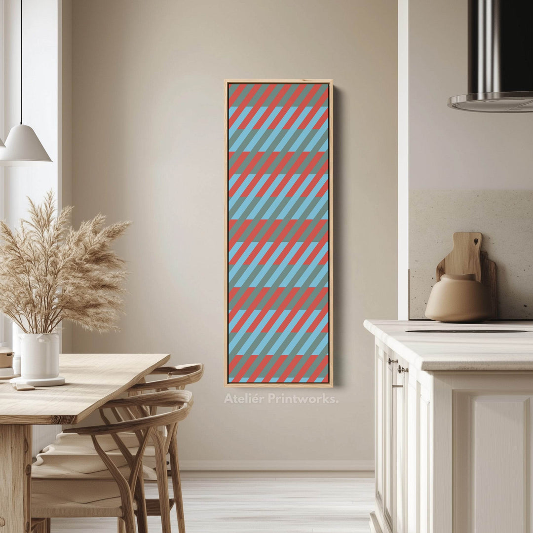 Abstract Stripe Geometry Vertical Framed Canvas Wall Art for Bedroom or Studio - Atelier Printworks