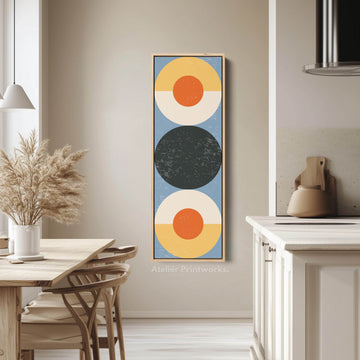 Retro Sun Circles Vertical Framed Canvas Wall Art for Hallway or Bedroom - Atelier Printworks