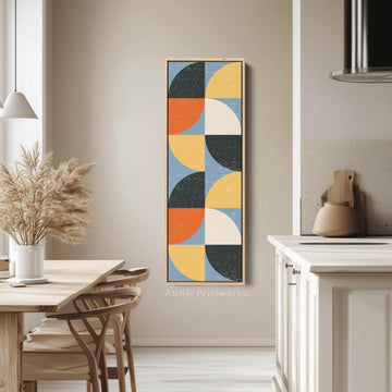 Geometric Half Circle Pattern Vertical Framed Canvas Wall Art for Bedroom or Hallway - Atelier Printworks