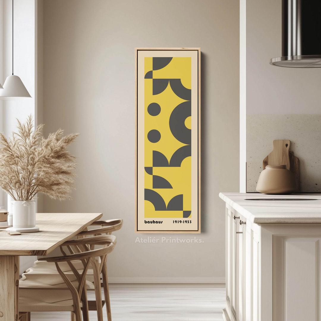 Blue and Beige Bauhaus Vertical Framed Canvas Wall Art for Bedroom or Office - Atelier Printworks