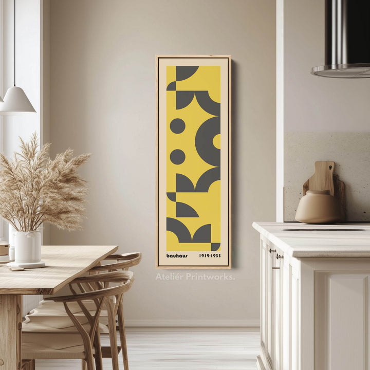 Blue and Beige Bauhaus Vertical Framed Canvas Wall Art for Bedroom or Office - Atelier Printworks