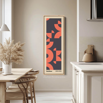 Blue and Orange Bauhaus Arches Vertical Framed Canvas Wall Art for Bedroom or Studio - Atelier Printworks