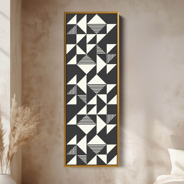 Abstract Triangles Tall Vertical Canvas Wall Art for Bedroom or Office Space - Atelier Printworks