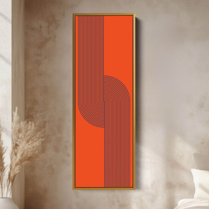 Retro Red and Blue Lines Long Vertical Canvas Wall Art for Living Room or Studio - Atelier Printworks
