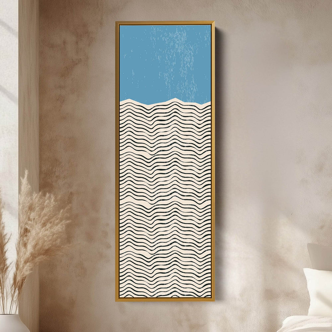 Modern Sunrise Waves Yellow Vertical Framed Canvas Wall Art for Hallway or Bedroom - Atelier Printworks