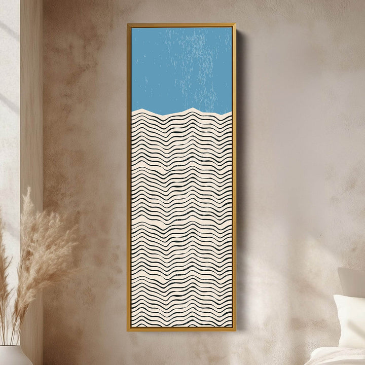 Modern Sunrise Waves Yellow Vertical Framed Canvas Wall Art for Hallway or Bedroom - Atelier Printworks