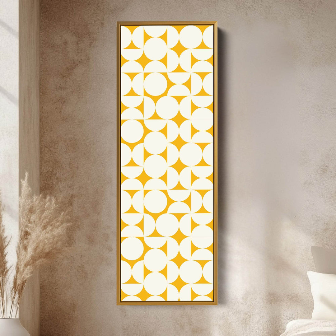 Geometric Mustard Circles Vertical Framed Canvas Wall Art for Living Room or Office - Atelier Printworks