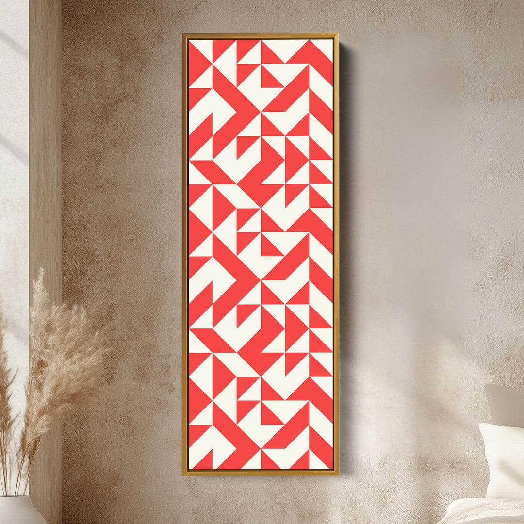 Bold Red Triangles Vertical Framed Canvas Wall Art for Living Room or Studio - Atelier Printworks