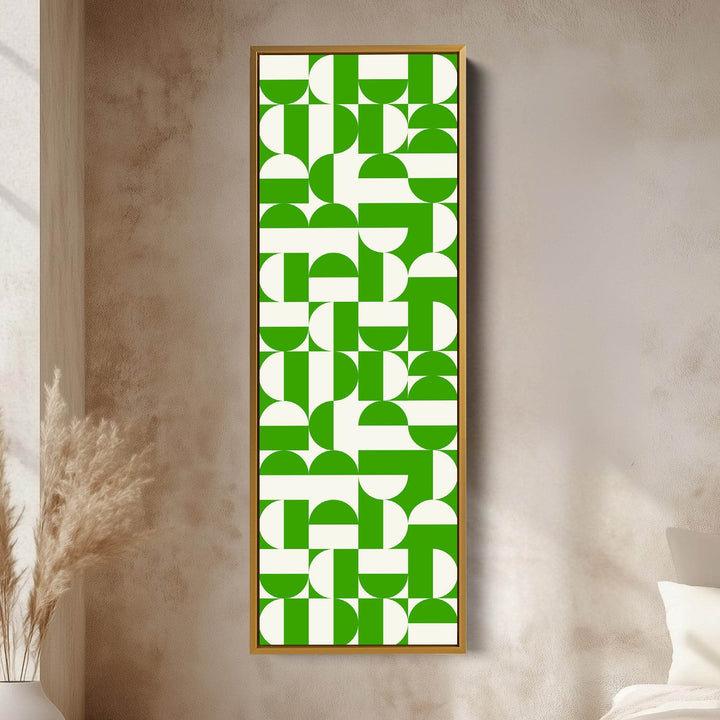 Geometric Green Circles Vertical Framed Canvas Wall Art for Hallway or Office - Atelier Printworks