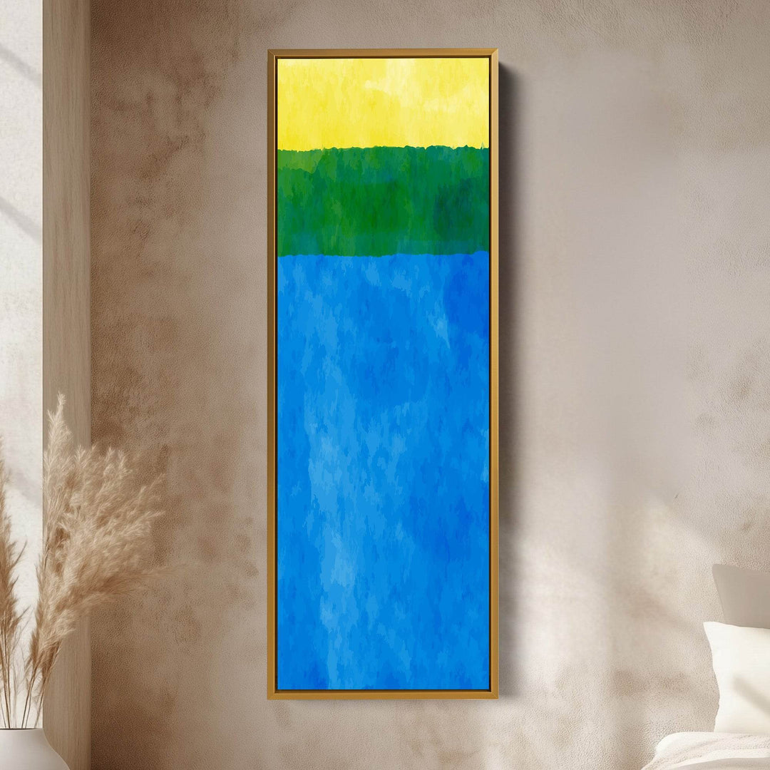 Abstract Horizon Blue and Yellow Vertical Framed Canvas Wall Art for Bedroom or Living Room - Atelier Printworks