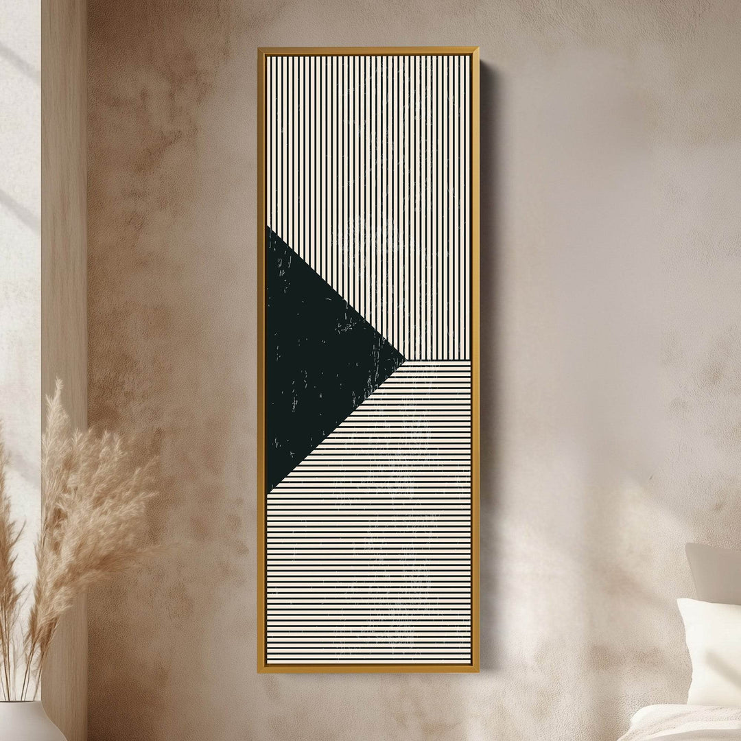 Minimalist Black and Beige Stripes Vertical Framed Canvas Wall Art for Hallway or Office - Atelier Printworks