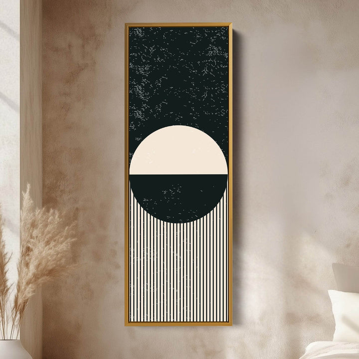 Minimalist Circle Stripes Vertical Framed Canvas Wall Art for Office or Bedroom - Atelier Printworks