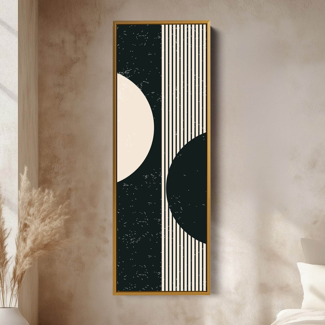 Split Circle Minimalist Vertical Framed Canvas Wall Art for Hallway or Office - Atelier Printworks