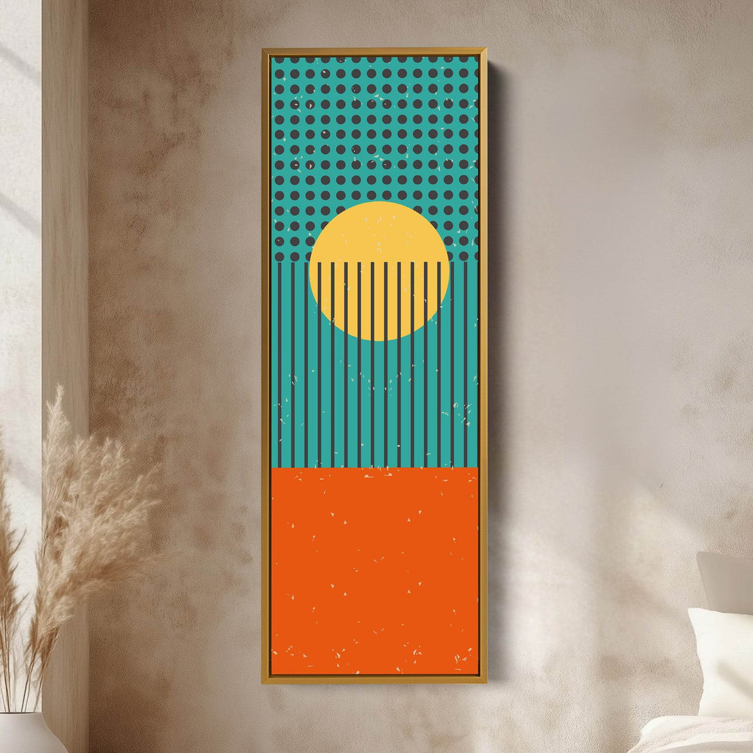 Retro Waves Sun Vertical Framed Canvas Wall Art for Living Room or Office - Atelier Printworks