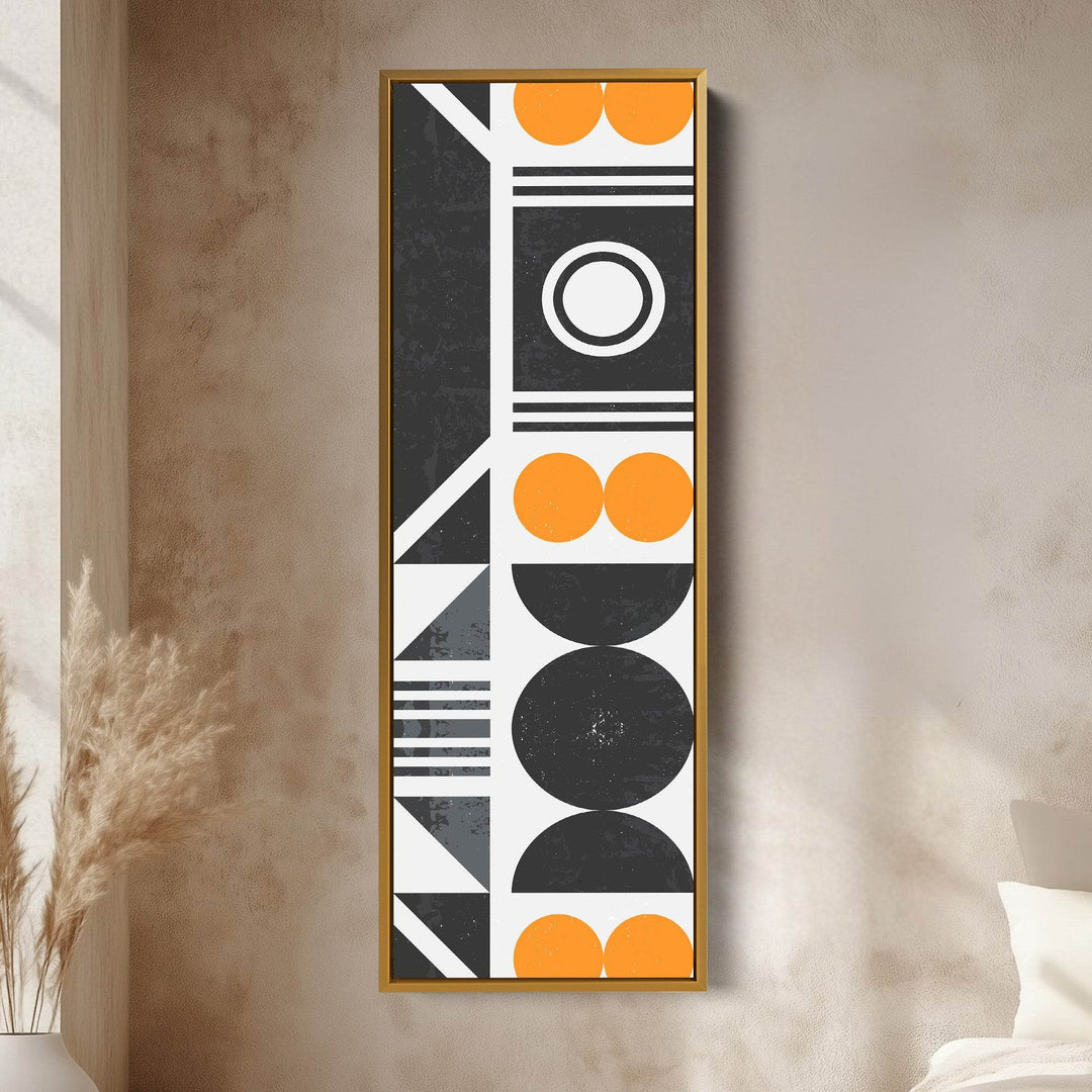 Retro Geometric Circles Vertical Framed Canvas Wall Art for Living Room or Hallway - Atelier Printworks