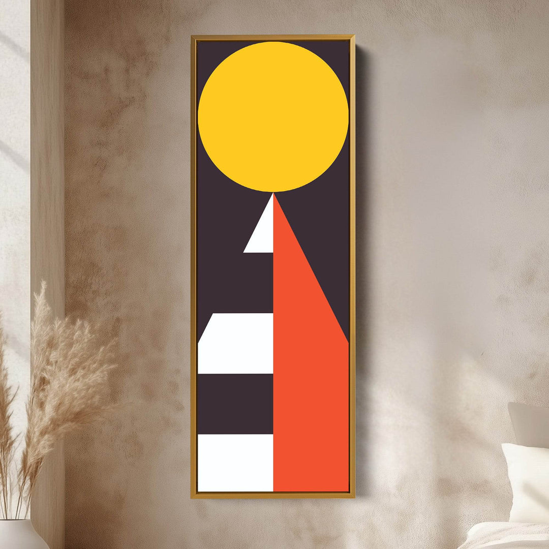 Modern Sun Geometry Vertical Framed Canvas Wall Art for Bedroom or Living Room - Atelier Printworks