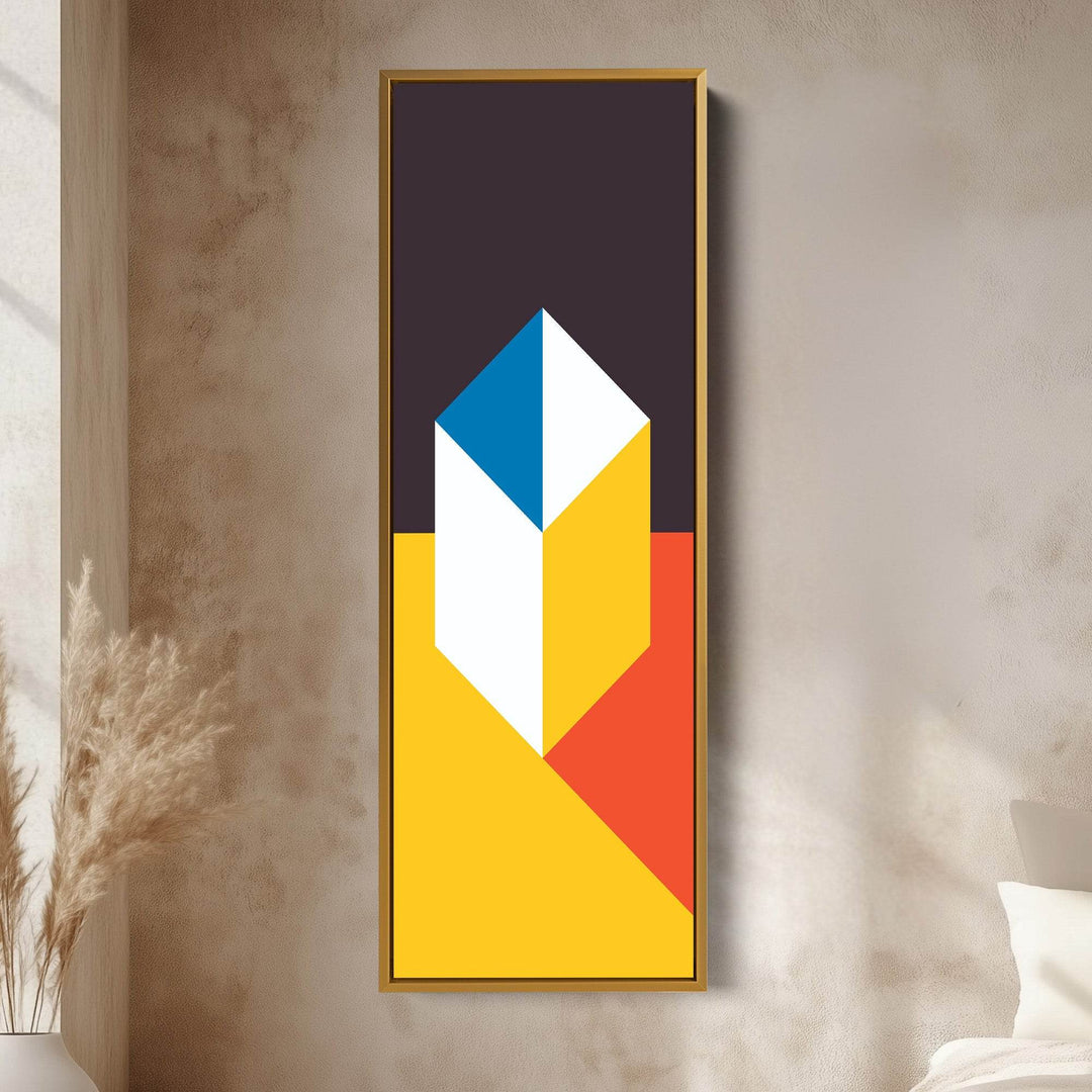 Abstract Cube Geometry Vertical Framed Canvas Wall Art for Office or Hallway - Atelier Printworks