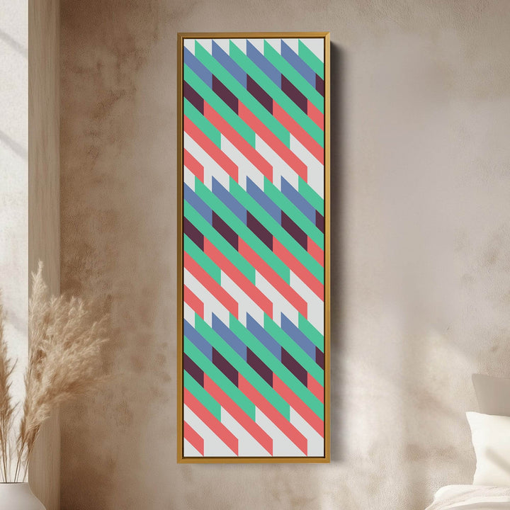 Retro Diagonal Stripes Vertical Framed Canvas Wall Art for Bedroom or Hallway - Atelier Printworks