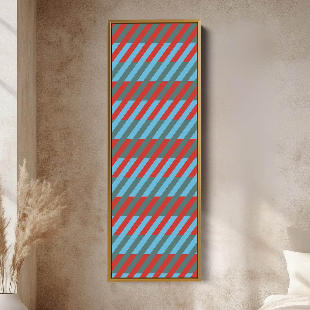 Abstract Stripe Geometry Vertical Framed Canvas Wall Art for Bedroom or Studio - Atelier Printworks