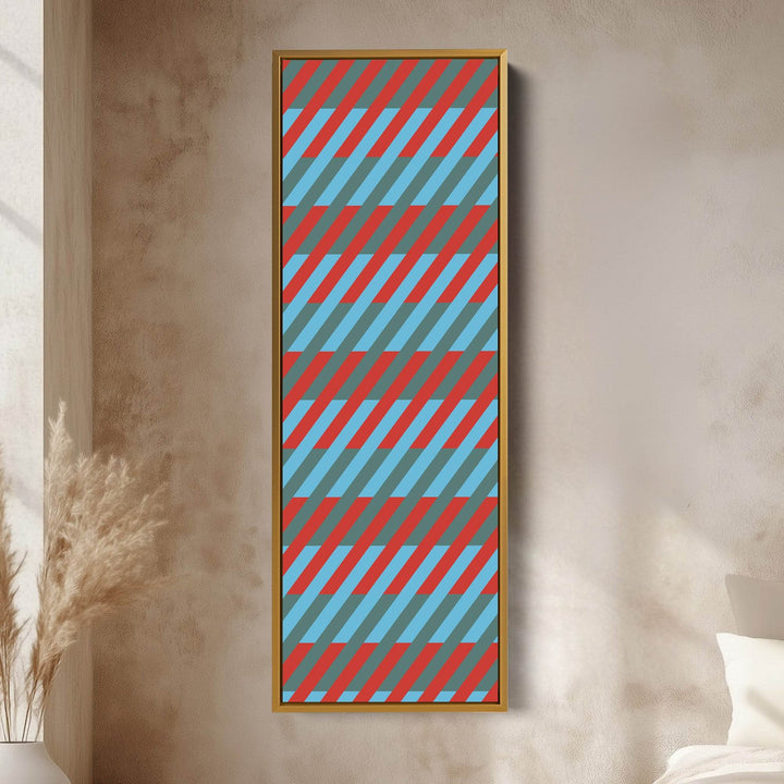 Abstract Stripe Geometry Vertical Framed Canvas Wall Art for Bedroom or Studio - Atelier Printworks