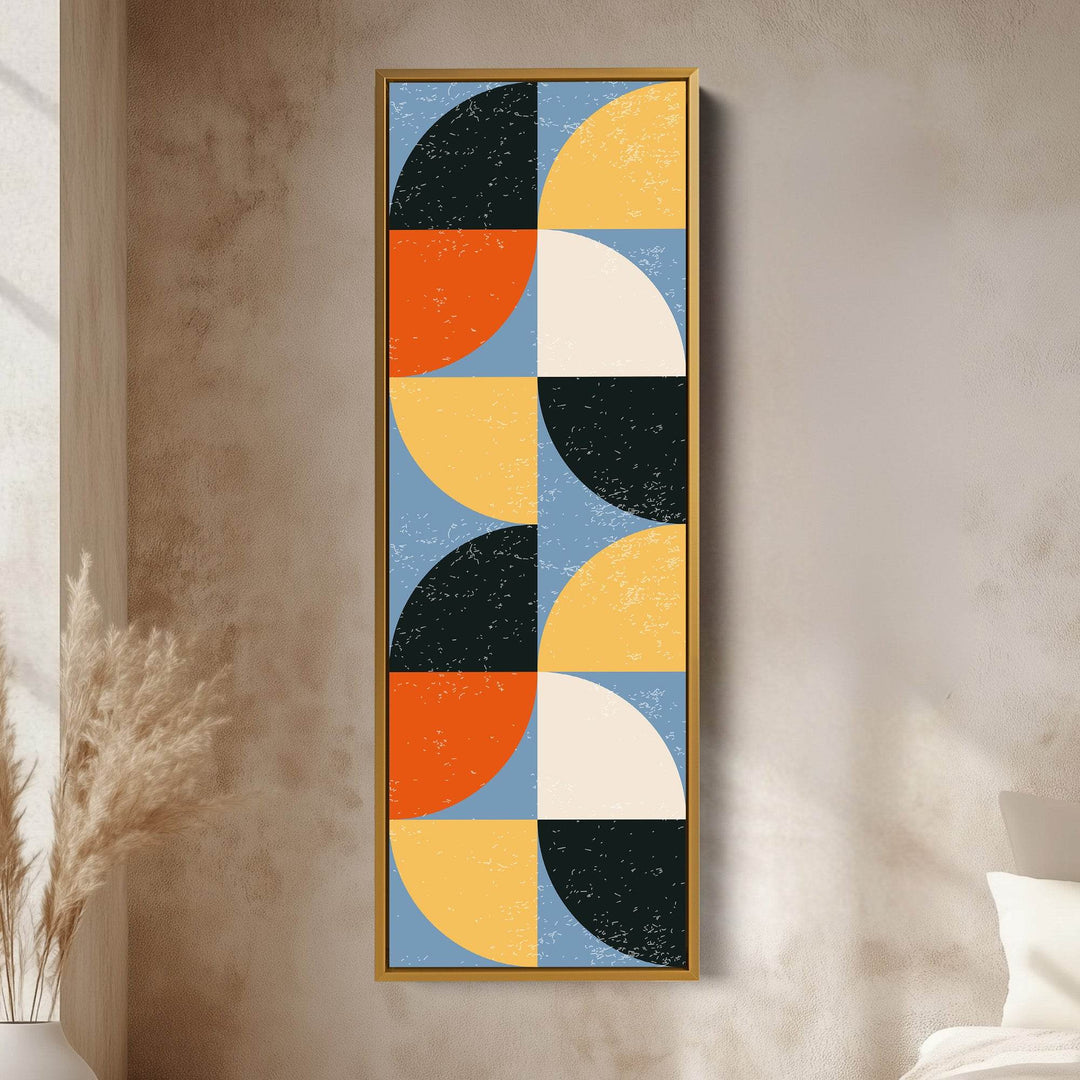 Geometric Half Circle Pattern Vertical Framed Canvas Wall Art for Bedroom or Hallway - Atelier Printworks
