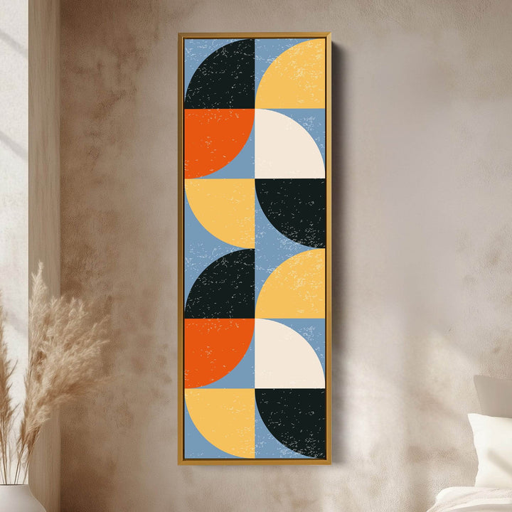 Geometric Half Circle Pattern Vertical Framed Canvas Wall Art for Bedroom or Hallway - Atelier Printworks