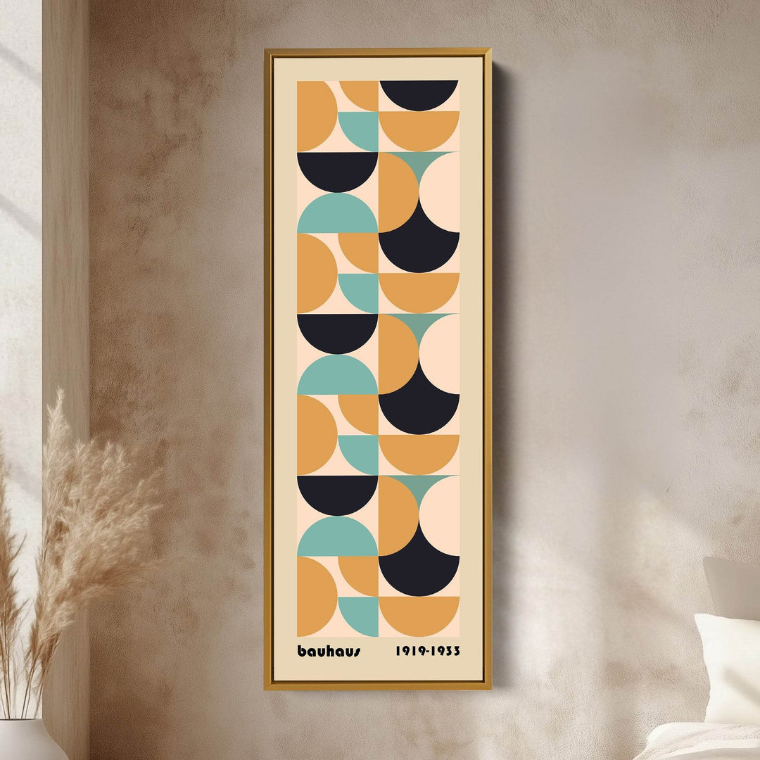Retro Bauhaus Overlapping Shapes Vertical Framed Canvas Wall Art for Living Room or Study - Atelier Printworks