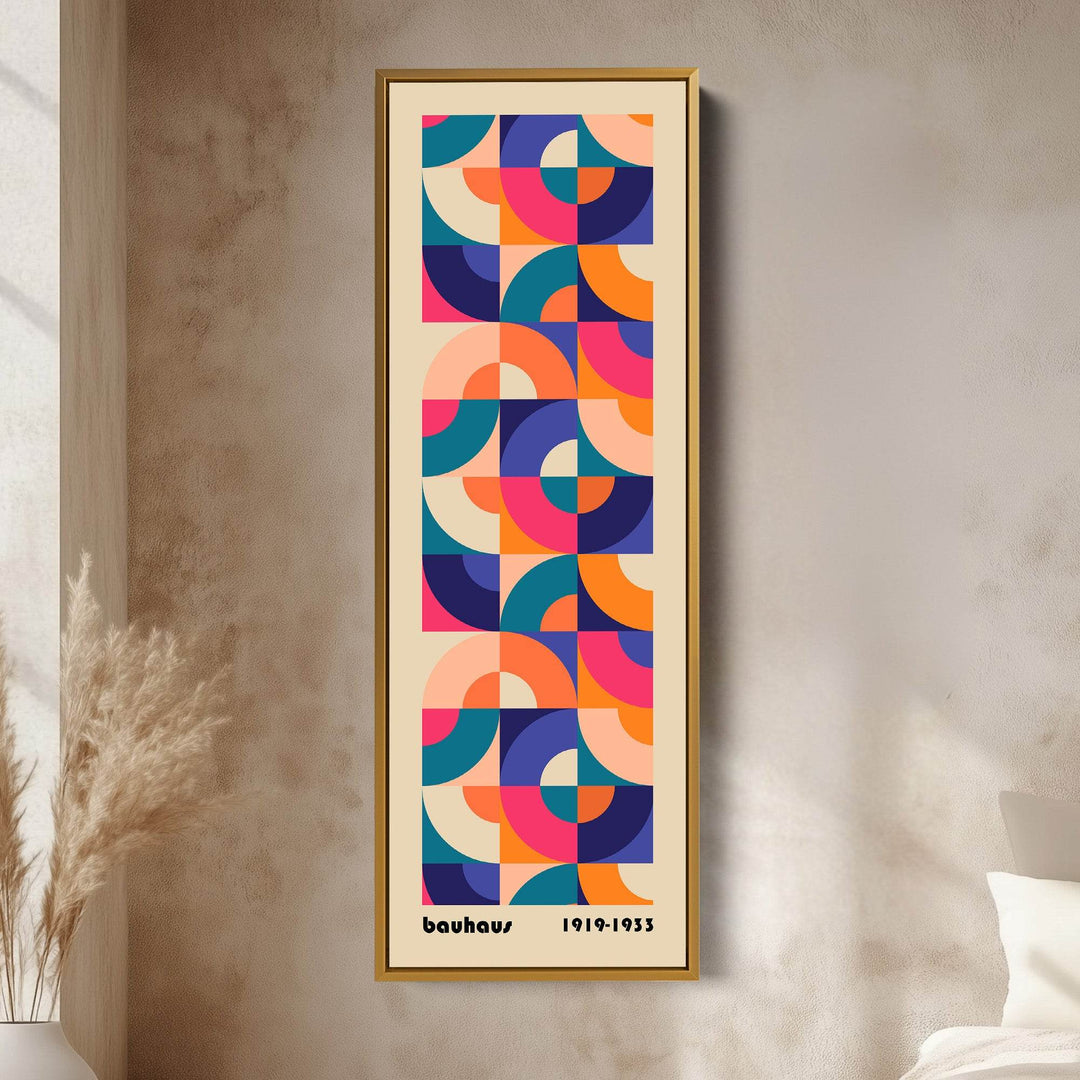 Orange and Blue Bauhaus Pattern Vertical Framed Canvas Wall Art for Bedroom or Living Room - Atelier Printworks