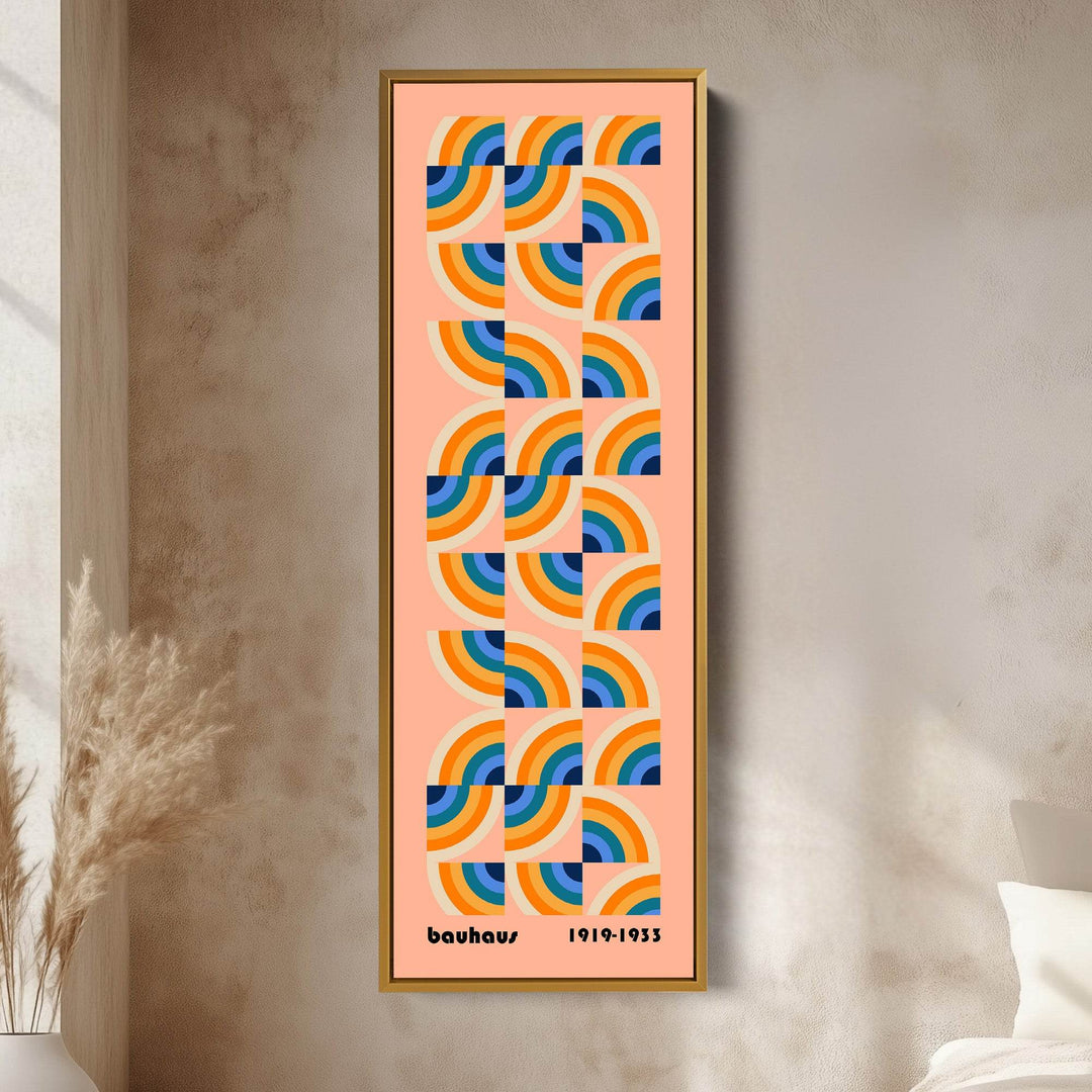 Vibrant Bauhaus Rainbow Arches Vertical Framed Canvas Wall Art for Living Room or Office - Atelier Printworks
