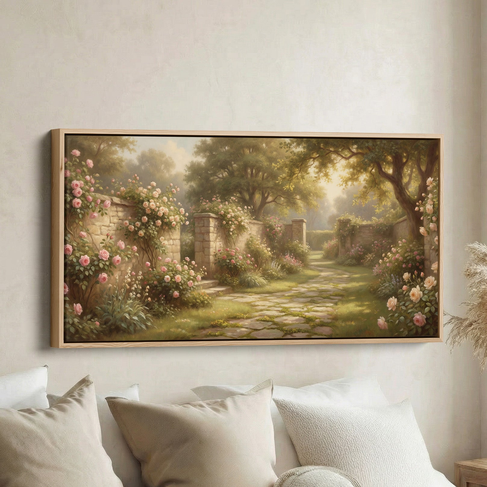 Rose Garden Path panoramic wall art Horizontal Canvas Print For Bedroo ...
