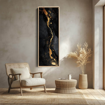 Vertical Bedroom Wall Art Gold & Black Abstract - Atelier Printworks