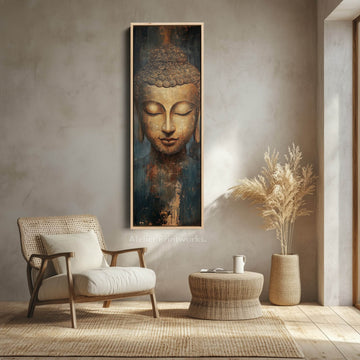 Golden Buddah Vertical Long Framed Canvas Wall Art - Atelier Printworks