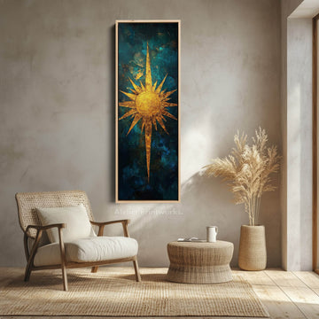 Compass Sun Vertical Long Framed Canvas Wall Art - Atelier Printworks