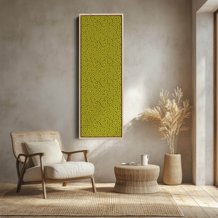 Yellow & Black Organic Pattern Long Vertical Wall Art - Atelier Printworks