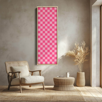 Pink Checkered Gingham Vertical Slim Wall Art - Atelier Printworks