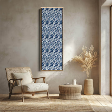 Japandi Blue Wave Vertical Tall Framed Wall Decor - Atelier Printworks