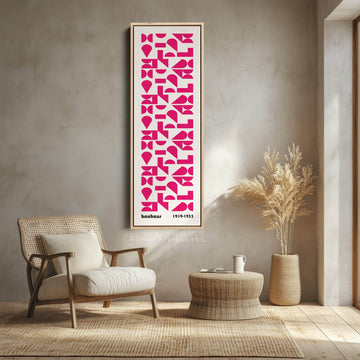 Pink Mid Century Bauhaus Vertical Long Canvas Wall Art - Atelier Printworks