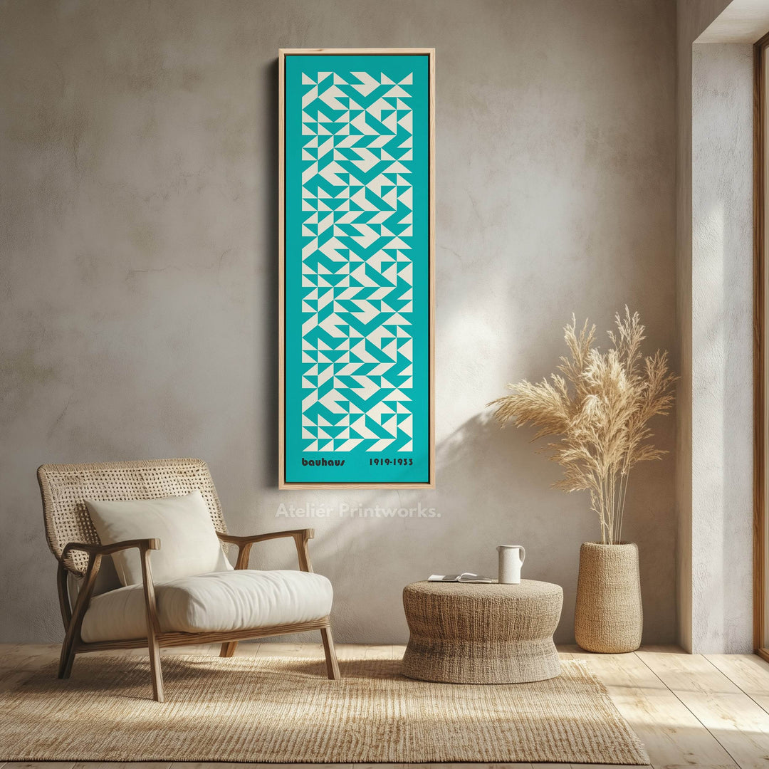 Blue Mid Century Bauhaus Vertical Long Canvas Wall Art - Atelier Printworks